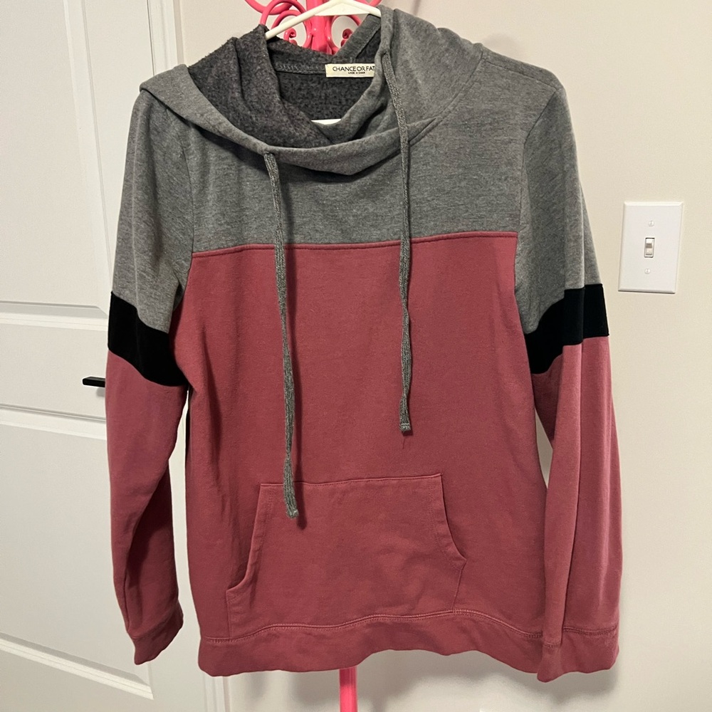 Colorblock Hoodie Sweater - Pink and Gray